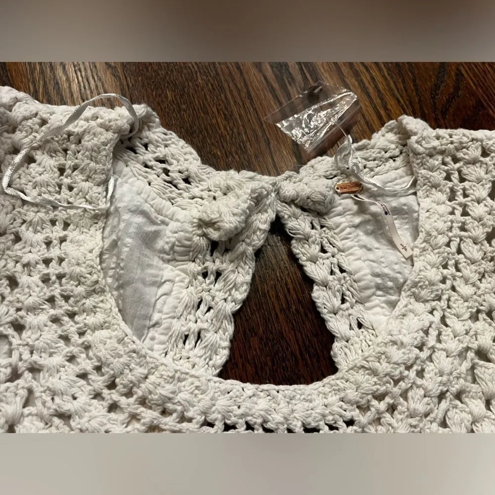 FREE PEOPLE Megan Crochet Ivory Top Boho Peasant Festival small